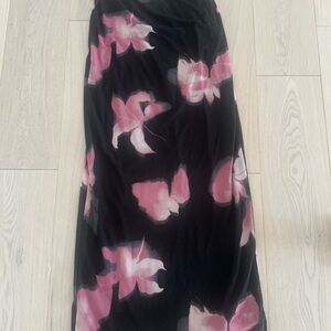 Floral Black and Pink Maxi Mesh Skirt